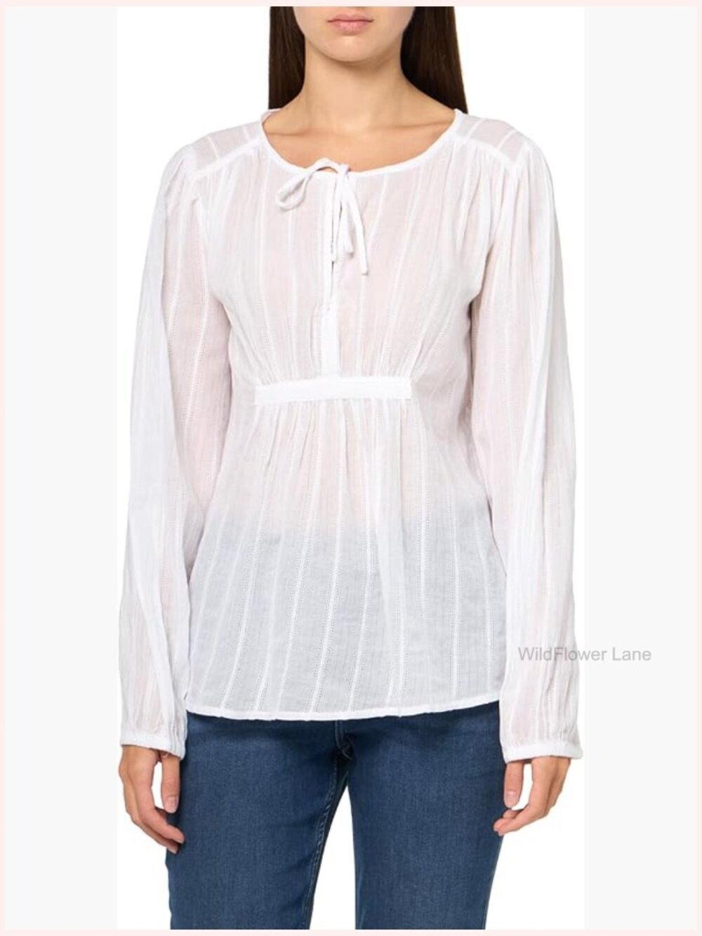 Women's Volume Sleeve Peasant Top Long Sleeve Crew Neck